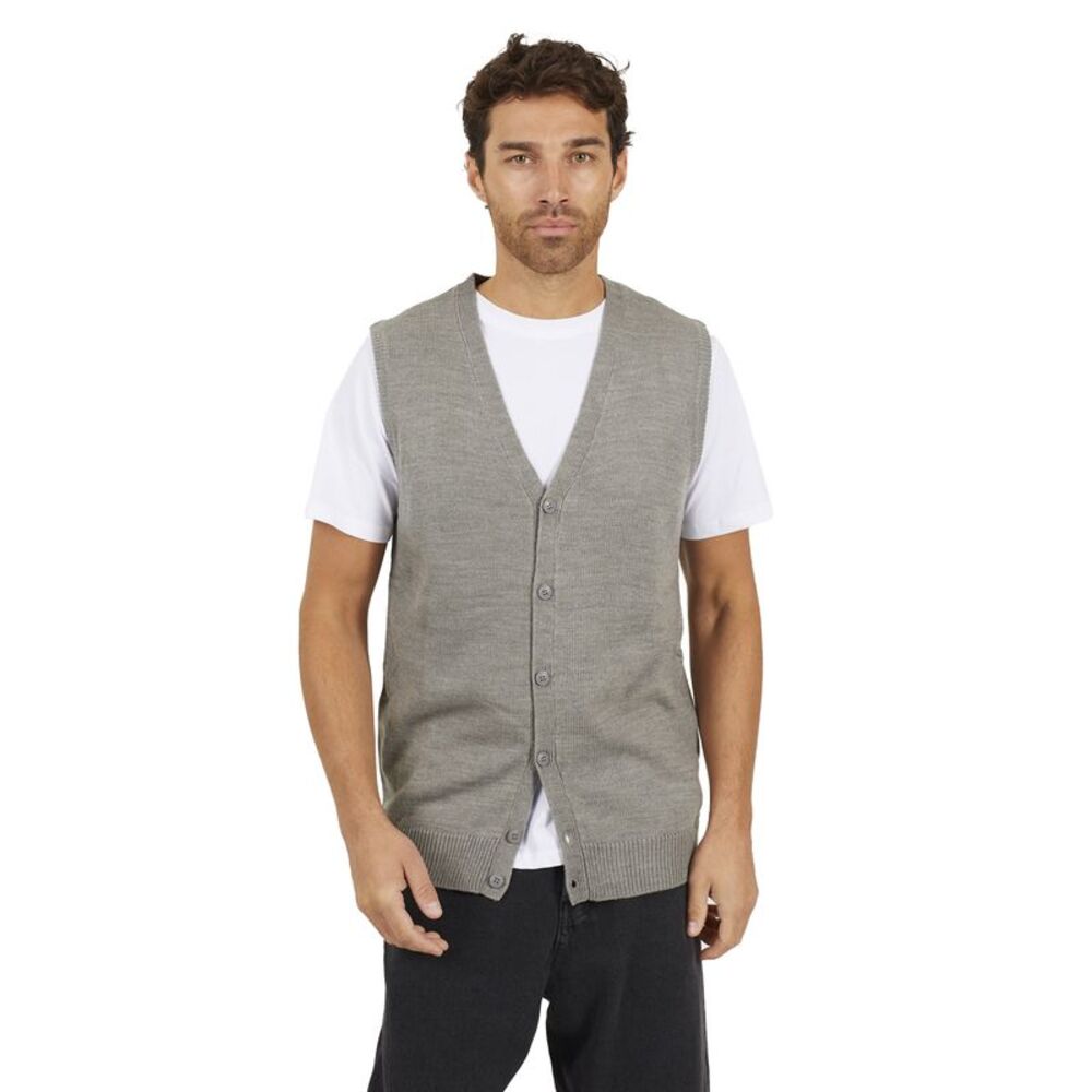 Brave Soul Mens Knitted V Neck Vest / Silver Grey Marl